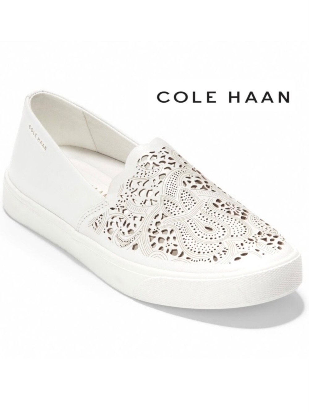 Cole Haan GrandPrø Spectator Laser White Leather Sneaker Low-Top Pull On Flats 9